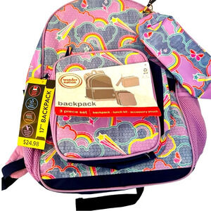 NWT Girls 3 Piece Backpack Book Bag Utility Pouch And Lunch Kit